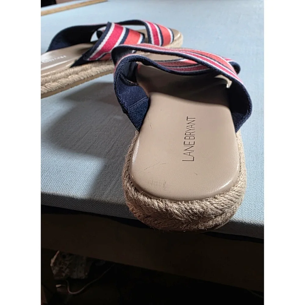 Lane Bryant Red White Blue Striped Espadrille Slide Sandals 8W 601251096